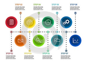 Step chart. Info process diagram, timeline with milestones. Workflow presentation infographic with options vector