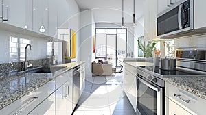 Urban Chic Kitchen with Granite Worktops and City View photo