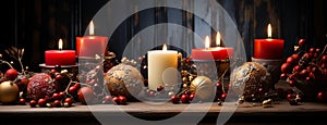 wallpaper banner image with candle lights and red gold vibes for Christmas photo