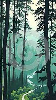 Forest landscape nature drawing cartoon illustration background artwork ai generated photo