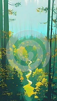 Forest landscape nature drawing cartoon illustration background artwork ai generated photo