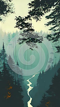 Forest landscape nature drawing cartoon illustration background artwork ai generated photo