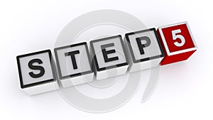 Step five word block on white