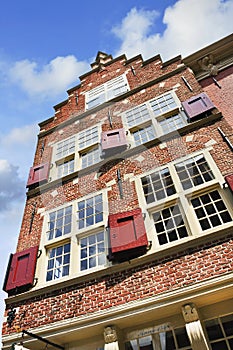 Step gable front of ancient house in Delft, Netherlands
