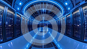 Futuristic Blue Data Center Server Room