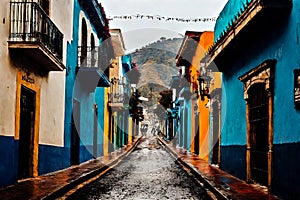 San Jose del Pacifico streets. Cinematic photograph of an old Mexican city photo