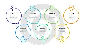 Step infographic. Process flow chart, timeline graphic, workflow line diagram, 7 steps business options. Vector line