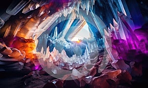 Step inside a mesmerizing rainbow crystal cave with intricate formations