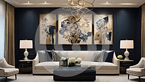 interiors with a central theme of statement art pieces photo