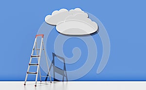 Step-ladder against a blue wall with a cloud