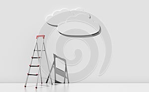 Step-ladder against a wall with a cloud