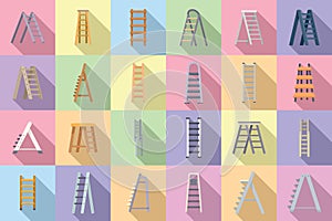 Step ladder icons set flat vector. Home metal