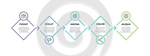 Step line infographic. 5 step square presentation graphic, business productivity timeline elements. Vector flow