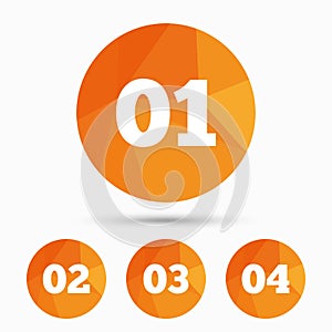 Step one, two, three icons. Sequence of options.
