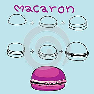 The step order to draw colorful macaron