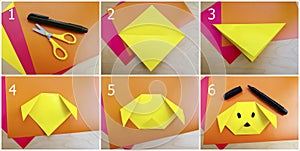 Step-by-step photo instructions on how to make a dog  figurine out of paper with your own hands. Origami for kids