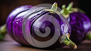 Purple Velvet Symphony: A Macro Overture Displaying the Vibrant Hues and Velvety Skin of an Eggplant - AI Generative