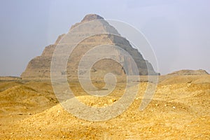 Step Pyramid of Djoser at Saqqara Egypt on a foggy morning