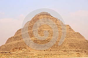 Step Pyramid of Djoser at Saqqara Egypt on a foggy morning