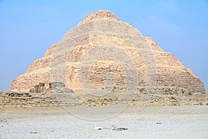 Step Pyramid of Djoser at Saqqara Egypt on a foggy morning