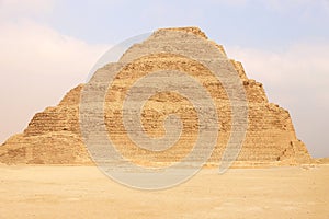 Step Pyramid of Djoser at Saqqara Egypt on a foggy morning