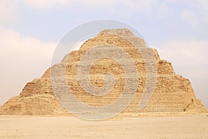 Step Pyramid of Djoser at Saqqara Egypt on a foggy morning