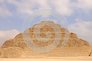 Step Pyramid of Djoser at Saqqara Egypt on a foggy morning