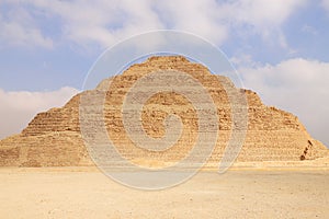 Step Pyramid of Djoser at Saqqara Egypt on a foggy morning