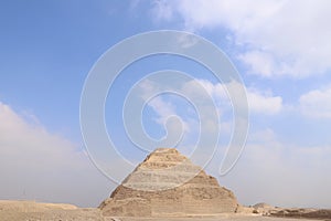 Step Pyramid of Djoser at Saqqara Egypt on a foggy morning