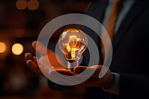 Illuminate Innovation: Businessman Holding a Glowing Lamp (AI Generated)