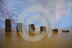 step of stacks coin  on white background