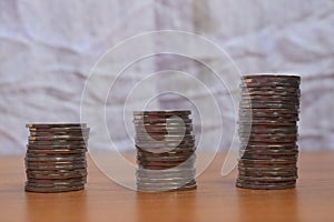 step of stacks coin  on white background