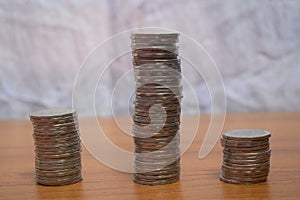 step of stacks coin  on white background