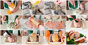 A Step by Step Collage of Making Stuffed Turkey Roll
