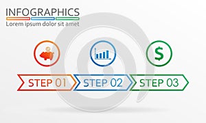 Step by step info graphics. Three steps infographics template. Vector illustration