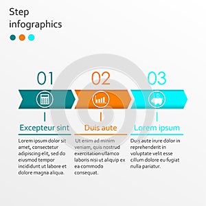 Step by step Infographics template with 3 arrows. Business infographic concept with 3 options or levels. Vector illustration