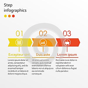 Step by step Infographics template with 3 arrows. Business infographic concept. Vector illustration.