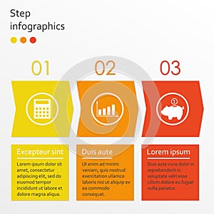 Step by step Infographics template with 3 arrows. Business infographic concept. Vector illustration