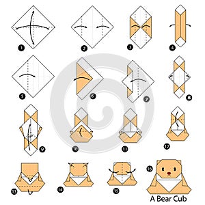 Step by step instructions how to make origami A Bear cub.