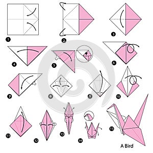 Step by step instructions how to make origami A Bird. photo