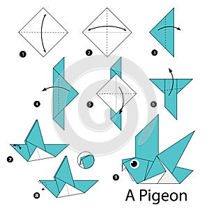Step by step instructions how to make origami A Bird. photo