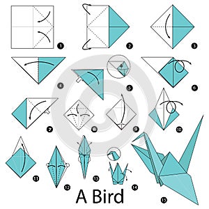 Step by step instructions how to make origami A Bird. photo