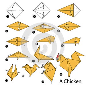 Step by step instructions how to make origami A Chicken.