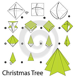 Step by step instructions how to make origami christmas tree.