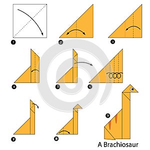 Step by step instructions how to make origami A dinosaur.