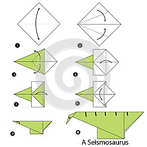 Step by step instructions how to make origami A Dinosaur.