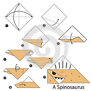 Step by step instructions how to make origami A Dinosaur.