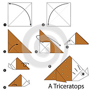 Step by step instructions how to make origami A Dinosaur. photo