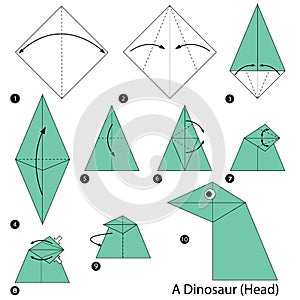 Step by step instructions how to make origami A Dinosaur (Head).