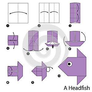 Step by step instructions how to make origami A Head fish.